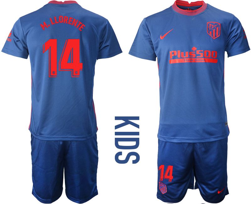Youth 2020-2021 club Atletico Madrid away #14 blue Soccer Jerseys